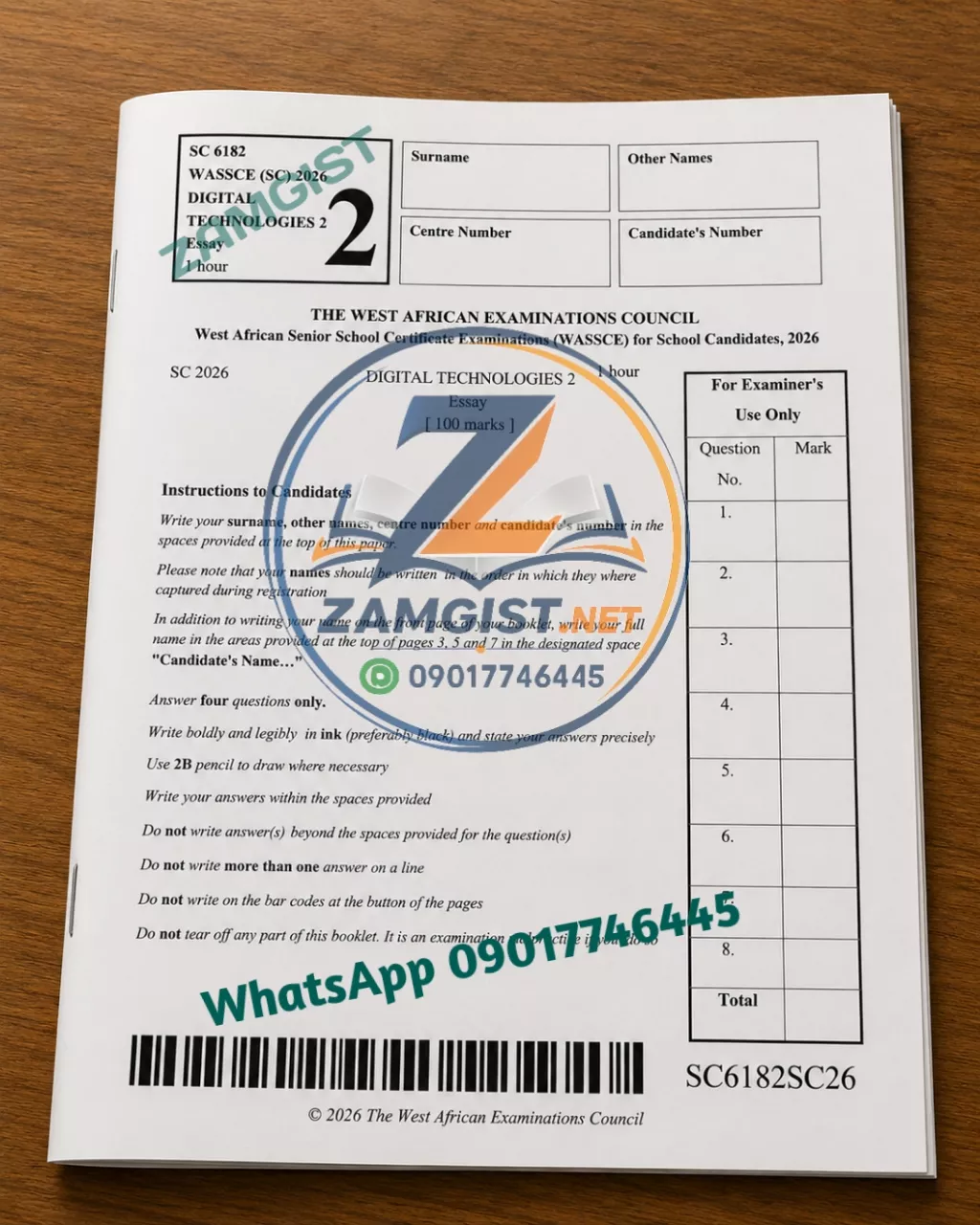 Digital Technologies WAEC 2026 Question Paper